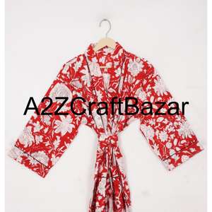 Kimono indien pour femmes, 100 % coton, imprimé à la main, floral, maxi long, couvre-vêtement de plage, vêtements de nuit, kimono, style long, lavable - Product Image 3