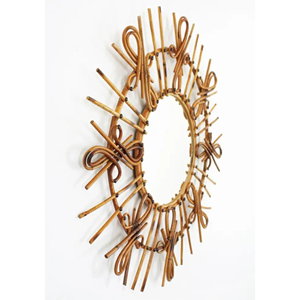 Modern <b>round</b> Wall <b>Mirror</b> with Sunburst Rattan Woven Rope Motif Elegant Home Decorative Product <b>Bathroom</b> Use Rustic Design Style - Product Image 4