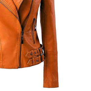 En negro Color sólido Chaqueta de cuero para mujer Personalización Hacer producto de calidad premium Ropa exterior para mujer Chaquetas de cuero para mujer - Product Image 4