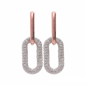 Boucles d'oreilles créoles en diamant en or 14 carats pour femmes 0.74CTW diamants naturels taille ronde conception de goutte de lien ovale avec réglage pavé - Product Image 2