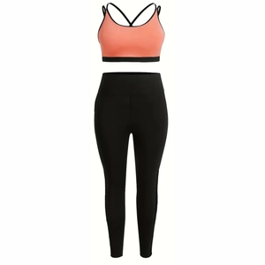 Wholesale High Quality Women's Gym Workout <b>Bra</b> and High Waist Leggings Set with Front Logo Seamless Fitness 2-Piece Set - Product Image 4