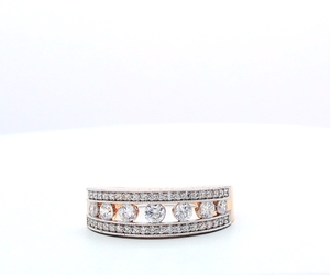 Anillo de boda de diamantes de varias bandas de oro de 14 quilates, anillo llamativo multicapa de diamantes redondos flotantes de doble fila apilable - Product Image 1