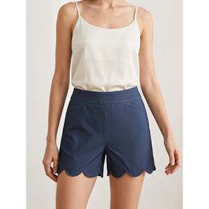 Pantaloncini da donna a vita media, con orlo smerlato, elasticizzati, casual, estivi, con tasche, in denim, bianco, blu navy, sahara, confezione da 4 - Product Image 3