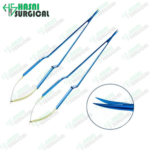 Micro-ciseaux en acier inoxydable, manche plat, lames de 11 mm, certifiés CE, instruments de neurochirurgie, revêtement bleu or, lot de 2 pièces - Product Image 1