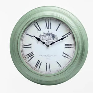 Vintage <b>Light</b> Green Round Metal Wall Clock Shabby Chic French Country Style Quartz Decorative Wall Watch Living Room Home Decor - Product Image 1