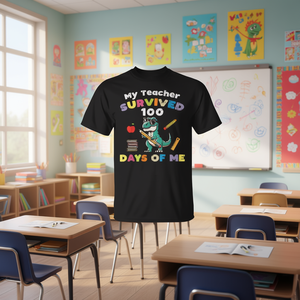 Camiseta My Teacher Survived 100 Days Of Me para niños, manga corta, diseño de dinosaurio, divertida para la escuela, unisex, cuello redondo, impresión digital - Product Image 3