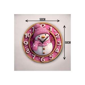 Horloge murale de table silencieuse en bois à motifs de bonhomme de neige rose de 50cm idée cadeau - Product Image 4