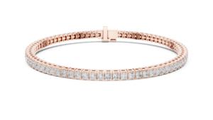 Bracelet en or rose 14 carats avec diamant de laboratoire taille princesse pour femme, cadeau de mariage ou d'anniversaire de luxe certifié, bijoux raffinés et élégants - Product Image 1