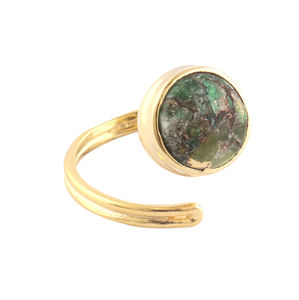 Creative Design Mohave Emerald Copper Turquoise Open <b>Adjustable</b> <b>Rings</b> Brass Gold Plated Double Layer Collet Set Statement <b>Rings</b> - Product Image 3