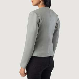 Chaqueta de Cuero Elixir Gris sin Cuello para la Temporada de Otoño - Product Image 3