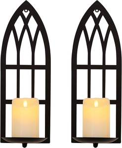 Set of Two Black Metal <b>Candle</b> <b>Wall</b> Sconces Home Decoration Christmas <b>Candle</b> <b>Holders</b> - Product Image 1