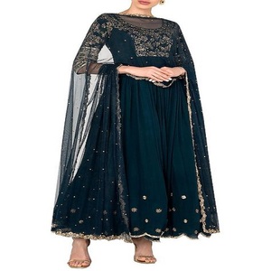 Robe de soirée de style musulman pour mariée, vêtements lourds en coton et georgette, costumes de pelouse pakistanaise, costumes pataila punk jabs - Product Image 1