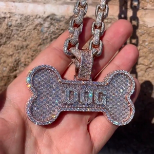 Luxury Gold Plated Sterling Silver Iced Out Bone Pendant <b>Chain</b> Hip Hop Moissanite <b>Dog</b> <b>Tag</b> with VVS Shine - Product Image 2