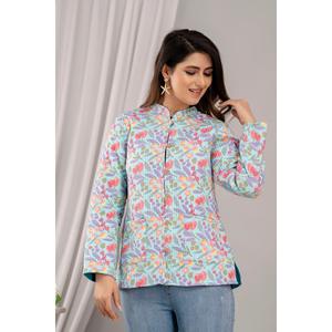 Veste matelassée légère en coton multicolore pour femme, imprimée - SHKL1021 - Product Image 5