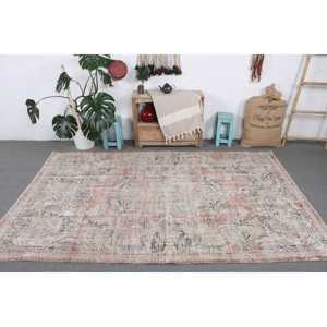 5.4x8.4 ft Vintage Rug, Turkish Rug, <b>Red</b> Camouflage <b>Wool</b> Rug - Product Image 3