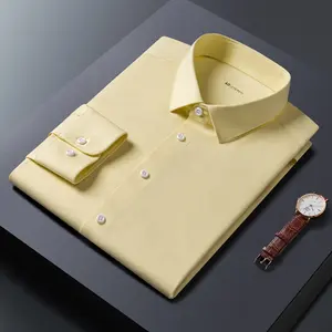 Shangjie 2024 Spring Autumn Customized Slim Fit Men's Stretch Knit Office High Quality Shirt Non Iron Long Sleeve Yellow Shirt