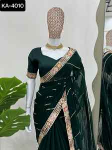 Dernière collection de vêtements ethniques indiens traditionnels pour femmes robe et tenue de fête broderie et séquence travail Saree Blouse - Product Image 2