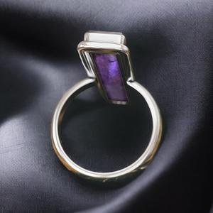 แหวนพลอยสีม่วงทำด้วยมือสำหรับผู้หญิงแหวนสี่เหลี่ยมพลอย925อเมทิสต์สำหรับผู้หญิง - Product Image 3