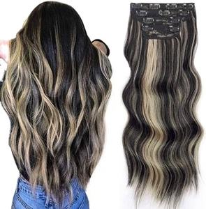 Double Trame Remy Clip Ins Natural Virgin Hair Clip in Extensions Couleur noire et blonde Clip in Hair Extensions - Product Image 2