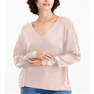 Cardigan in maglia da donna Eileen Fisher con scollo a V e spalle scese, traspirante, rosa, con logo frontale, taglia L, per la stagione autunnale - Product Image 1