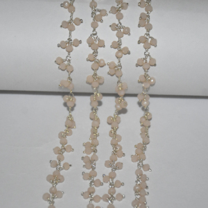 Perles en verre plaqué argent opale rose pêche Rondelle Cluster chaîne chapelet. Chaîne perlée en fil métallique pour fabrication de bracelets et bijoux, découverte - Product Image 4