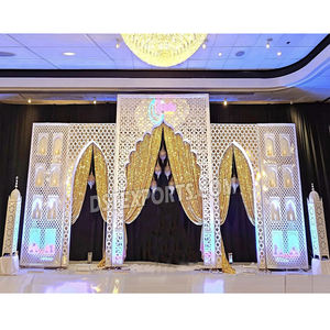 Paneles de Fondo Ligeros de Madera con Diseño de Espejo para Escenario de Boda Árabe Marroquí, Tema Blanco - Product Image 1