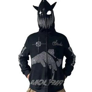 New Arrival Custom Design <b>Rhinestone</b> Full Face Zip Hoodie For Men Heavy Weight Full Zip Up Hoodie <b>Rhinestone</b> - Product Image 1