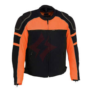 Chaqueta de Motociclismo FLASH GEAR para las Cuatro Estaciones, Unisex, Transpirable, Negra-Naranja Neón, Malla, Manga Larga, Cuero/Poliéster, Alta Calidad - Product Image 1