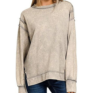 Alta calidad Unisex Vintage ácido lavado invierno moda mujer Sudadera Mujer cuello redondo polar desgastado sudadera para mujer - Product Image 1