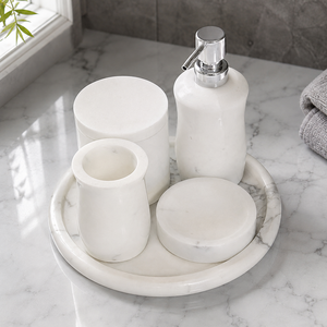Wholesale Stone Era Eco-Friendly Modern Luxury Four-Piece Smooth White Marble <b>Bathroom</b> <b>Accessories</b> <b>Set</b> Soap Dispenser Tumbler - Product Image 3
