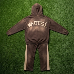Conjunto de chándal de dos piezas para hombre, estilo streetwear, con sudadera con capucha extragrande con cremallera y pantalones deportivos de pierna ancha, con efecto lavado personalizado. - Product Image 5
