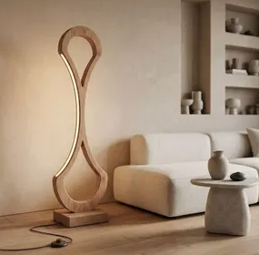 Lampadaire en bois géométrique (design sculptural) - Product Image 3