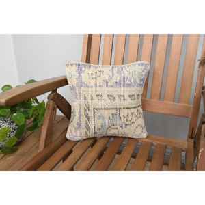 Luxury <b>18x18</b> Beige Kilim Patchwork Wool Pillow 12x12 Inch Rustic Floral Print Throw Pillow for Bedding Floor Portable Woven - Product Image 1