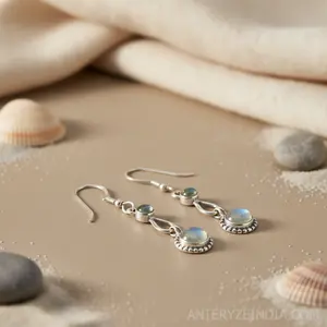Boucles d'oreilles pendantes en argent sterling 925 pour femmes avec pierre de lune, cadeau - Product Image 1