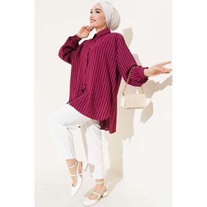 เสื้อปักลายทางขนาดใหญ่สีเบอร์กันดีของ LINDA ผ้าคอตตอนผ้าวิสคอสไซส์ XL ชุดทำงานแบบลำลองสำหรับฤดูใบไม้ผลิฤดูร้อนฤดูใบไม้ร่วง - Product Image 4