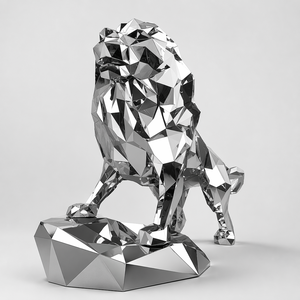 Scultura di Leone in Acciaio Inossidabile Lucidato a Specchio, Decorazione da Giardino Personalizzata, Supporta Design 3D e DDP - Product Image 1
