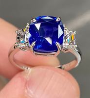 Saphir de Ceylan bleu bleuet intense incroyable, D VVS, luxe, pierre précieuse en argent sterling de qualité supérieure, trois pierres, bague de fiançailles, art déco