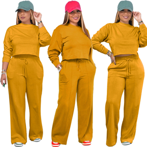 Haut court décontracté à manches longues pour femmes, pantalon de survêtement à capuche néon avec cordon de serrage, ensemble d'automne pour femmes, tenues deux pièces 2025 - Product Image 1