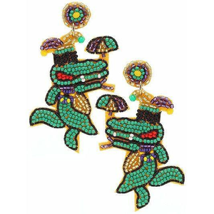 Pendientes de Mardi Gras hechos a mano con cuentas de semillas, pendientes de Mardi Gras bordados a mano de La India, pendientes hechos a mano para mujer - Product Image 3