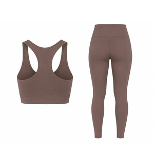 Women's Seamless Racerback Sports Bra High Waist <b>Leggings</b> 2-Piece Set-Medium Support Quick Dry Spandex/Polyester Yoga <b>Activewear</b> - Product Image 2