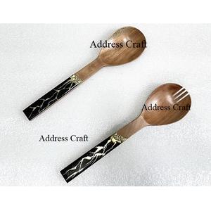 Hot Selling Wooden Cutlery With Epoxy Resin Handle Acacia Salad Server Set Kitchen Utensils <b>Serving</b> <b>Spoon</b> Tableware Salad Tools - Product Image 4
