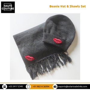 Ensemble de bonnet et châles unisexe brodés à la main avec perles et paillettes pour adultes pour l'hiver - Product Image 6