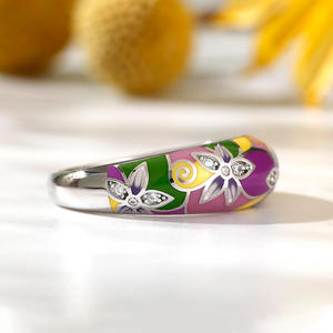 Anillo de Plata de Ley con Esmalte Multicolor y Circonita para Mujer, Diseño de Flor Encantadora, Ideal para Aniversario - Product Image 5