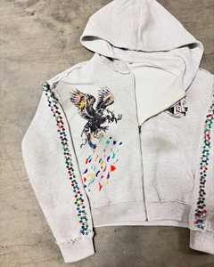 Sucio lavado personalizado Streetwear hombres Sudadera con capucha 100% algodón peso pesado Slim Fit tamaño diamantes de imitación DTG impresión de alta calidad - Product Image 3