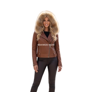 Premium Ladies <b>Leather</b> Jacket Fox Fur Hood Luxury Stylish Winter Warm Knitted Eco-Friendly Factory Direct OEM/ODM Outerwear - Product Image 3