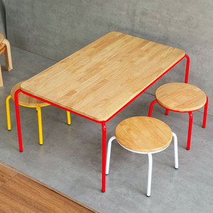 Modern 100x60cm Kindergarten <b>Table</b> Set KGD030 with 4 <b>Solid</b> <b>Wood</b> Chairs Wooden <b>Tops</b> Iron Legs Children Furniture for Gym Use - Product Image 2