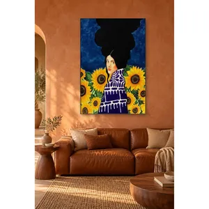 Fida Woman in Purple Patterned Dress Among Sunflowers <b>Canvas</b> Print - Product Image 3
