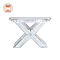Table console miroir demi-lune classique avec diamants écrasés et lumières