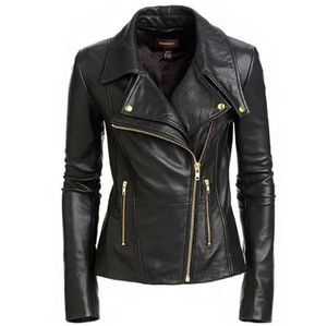 Chaqueta de Motocicleta de Cuero Acabado Transpirable de Primera Calidad, Estilo Casual, Nueva, Moderna, con Cierre, para Mujer - Product Image 2