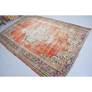 พรมตุรกีวินเทจ ขนาด 5.2x7.9 ฟุต (157x242 ซม.) สีส้ม-น้ำเงินไล่เฉด - Product Image 1